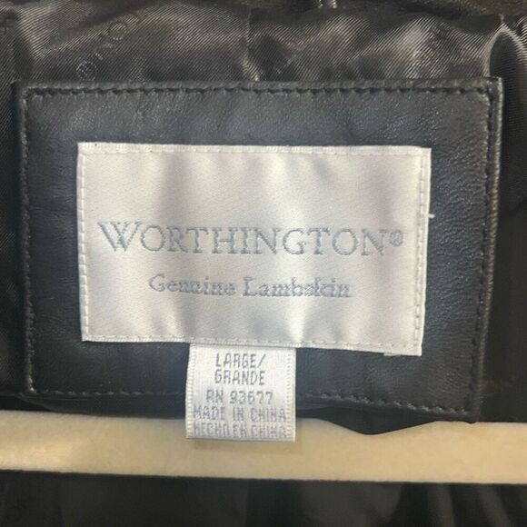 ✨Worthington Genuine Lambskin Leather Black Sz Large Jacket✨ - Picture 8 of 11